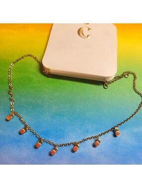 Charming Charlie Gold Tone Chain Necklace with Orange Mini Flowers NWT